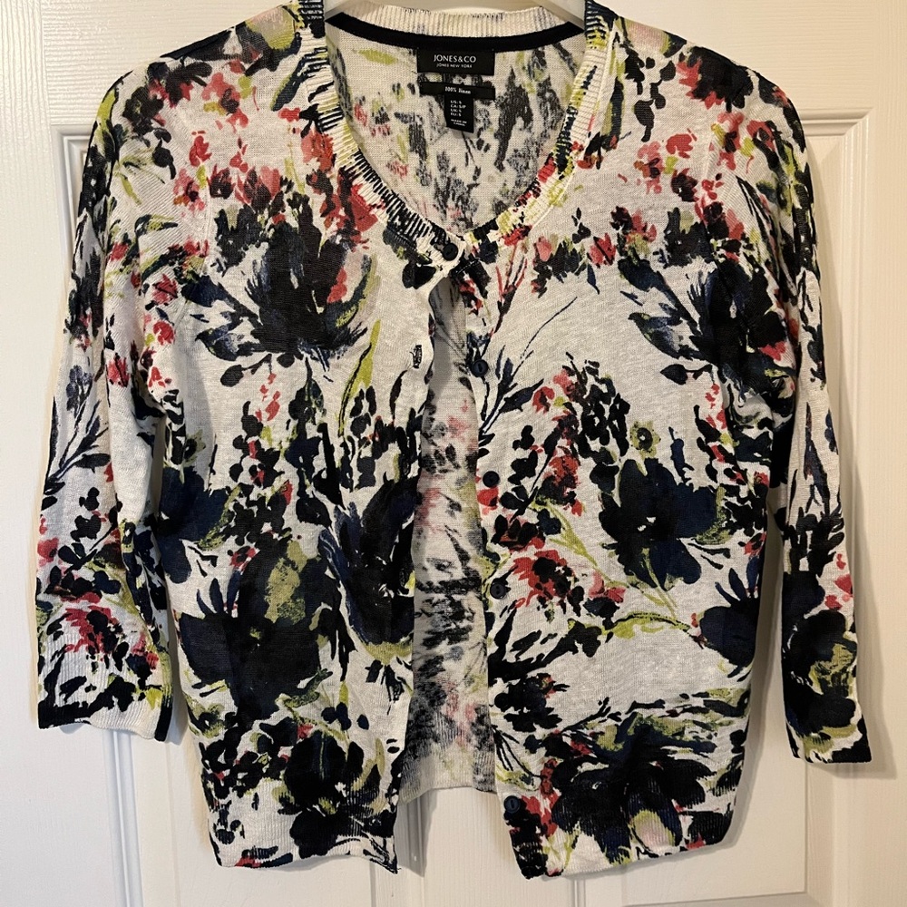 Jones New York Multicolor Floral Linen Sweater